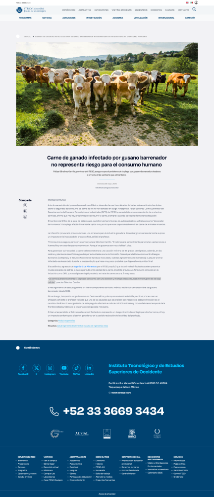 Noticia divulgada en el portal oficial del ITESO el 28 de mayo de 2025. /ITESO