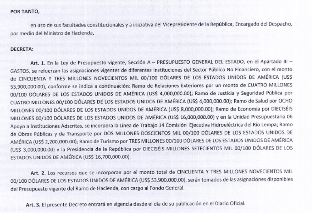 El decreto aprobado de reforma al presupuesto 2025.