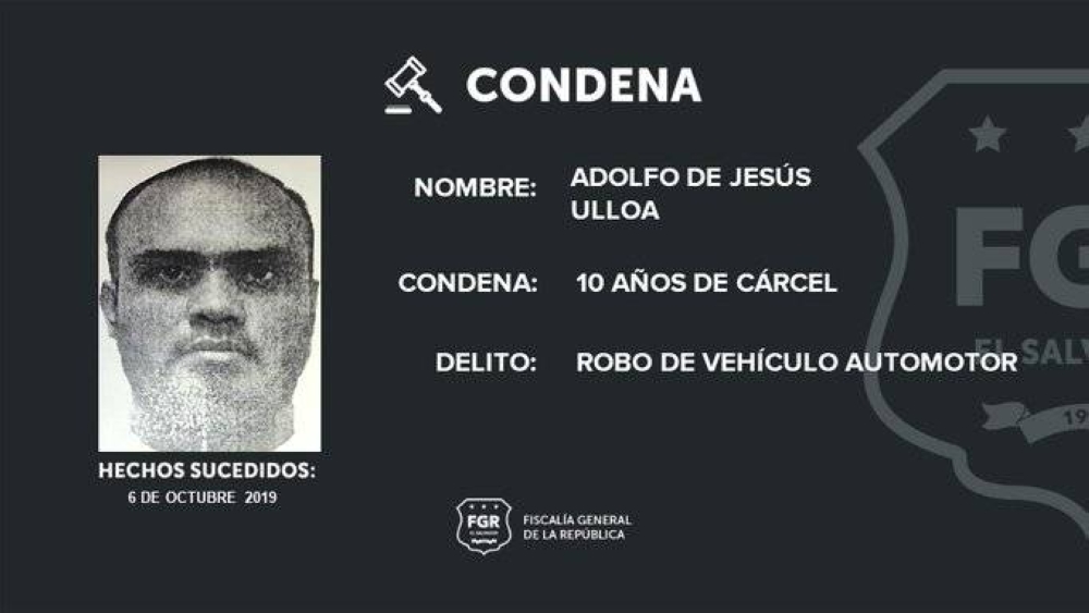 Hombre es condenado a 10 años de prisión por robar vehículo en Apopa
