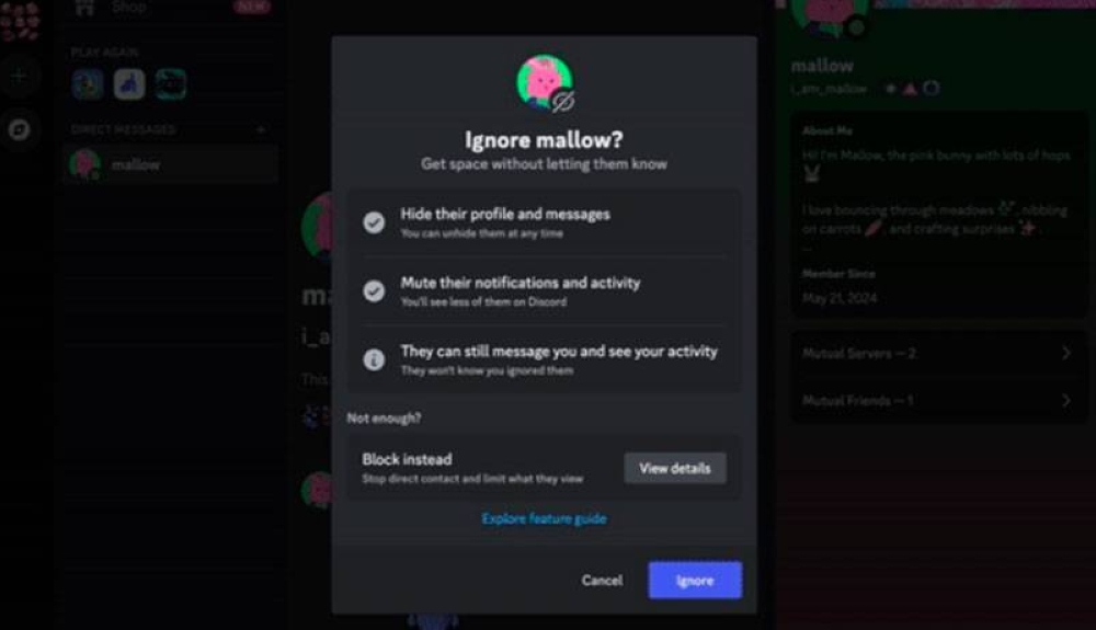 Discord permite ignorar los mensajes de usuarios específicos sin llegar a bloquearlos
