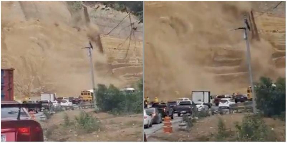 Conductores registran desprendimiento de tierra en Los Chorros