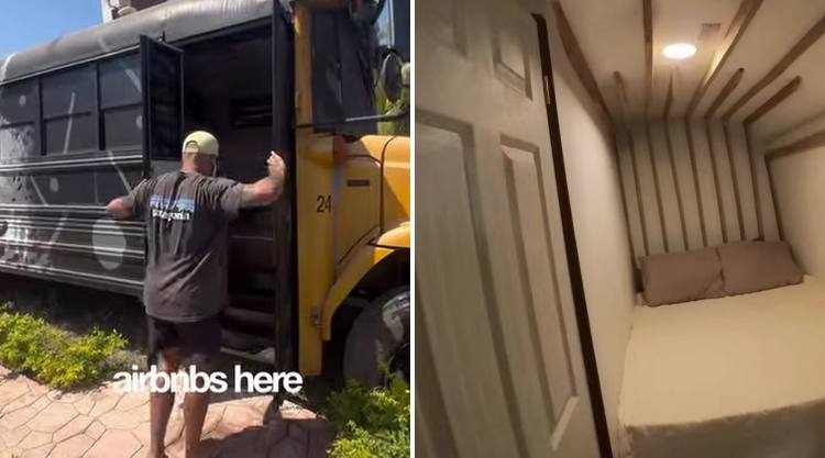 Visitante muestra el fabuloso AirBNB dentro de un bus escolar en El Salvador