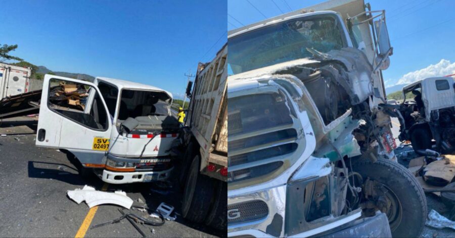 Tres lesionados en fuerte accidente entre un camión y una volqueta en el periférico Claudia Lars