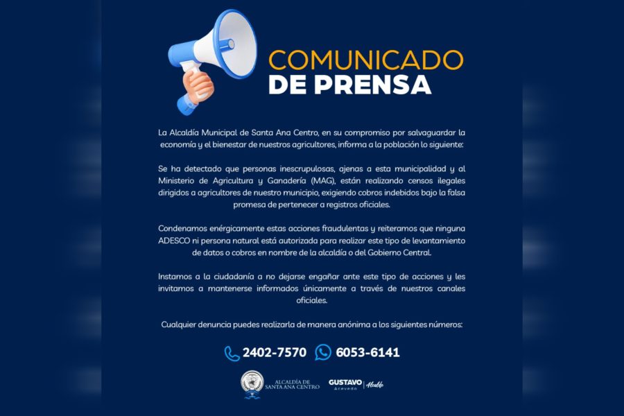 Alcaldía de Santa Ana Centro alerta de falsos censistas que solicitan dinero